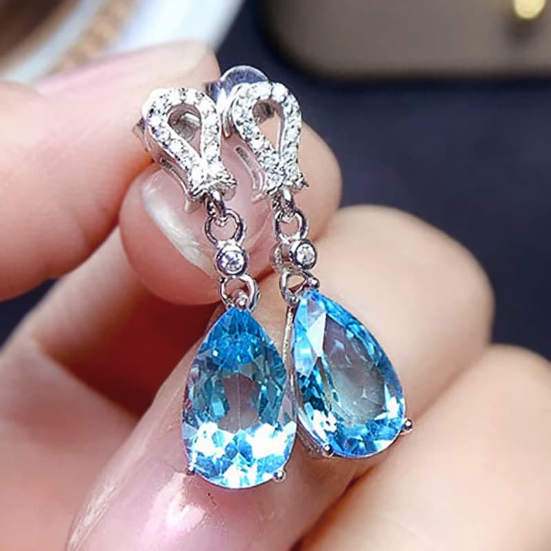 Cao Shi's Online Celebrity Live Broadcast New Product Simulation Sea Blue Zircon Long Earrings Temperament Earrings