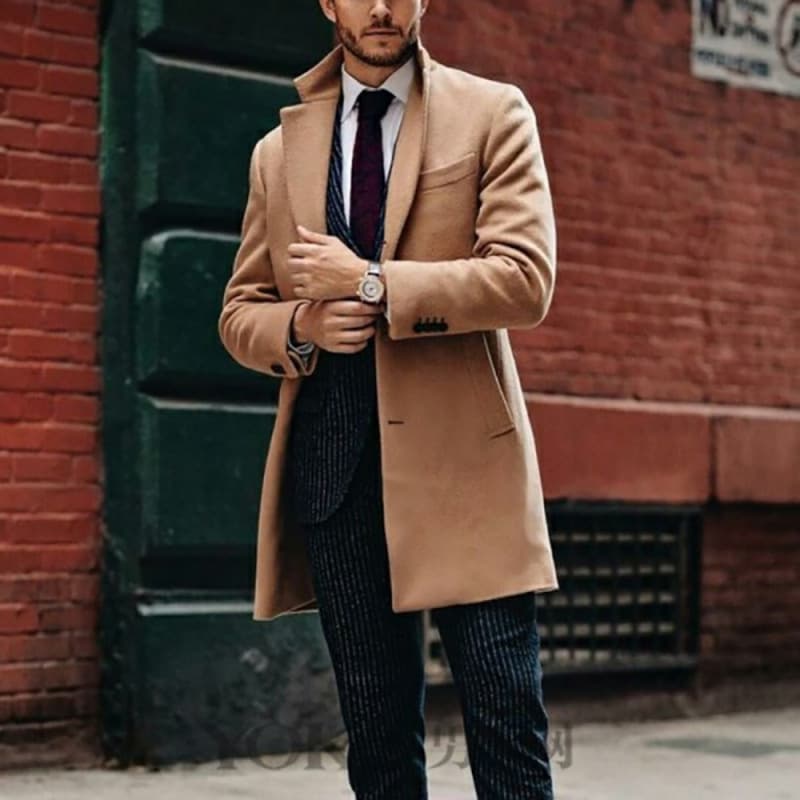 Fashion Placket Classic Coat, British Men's Medium And Long-sleeved Woolen Coat Autumn And Winter Woolen Coat Trend