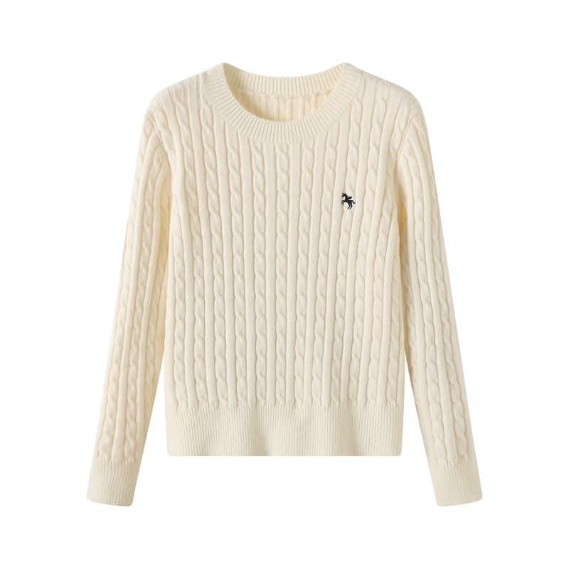 Women's Clothing College style round neck thick sweater tops for women autumn and winter design embroidery twisted knit sweater inner bottoming coat