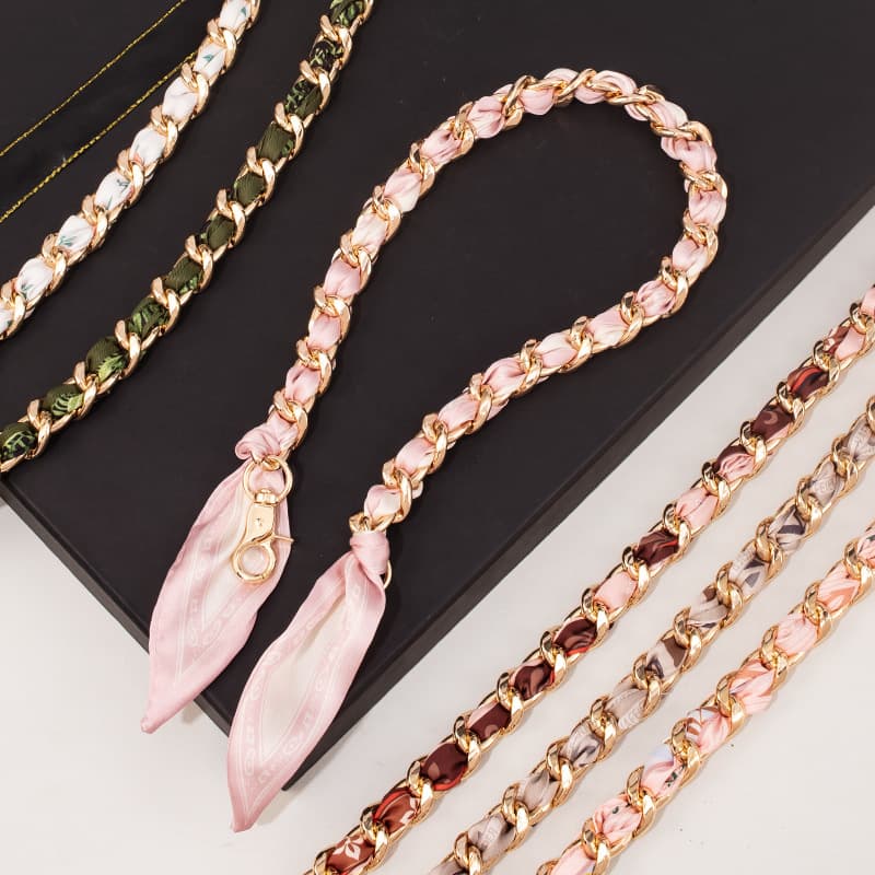 Bag Straps Single-shoulder Replacement Bag Chain, Silk Scarf Woven Decorative Bag Strap, Bag Chain, Long Metal, Simple Hand-held Underarm