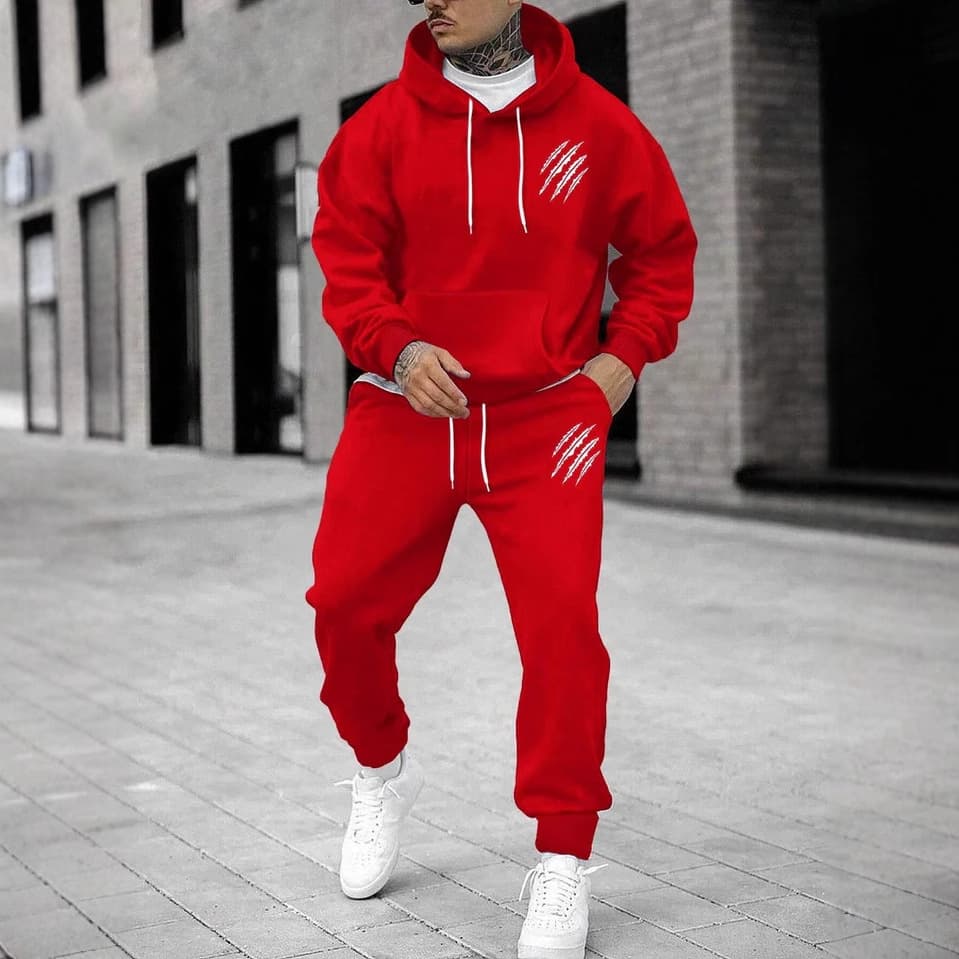 Men's Clothing Men's autumn and winter sweatshirt + trousers animal paw print sports suit women's fashion casual street hoodie spot