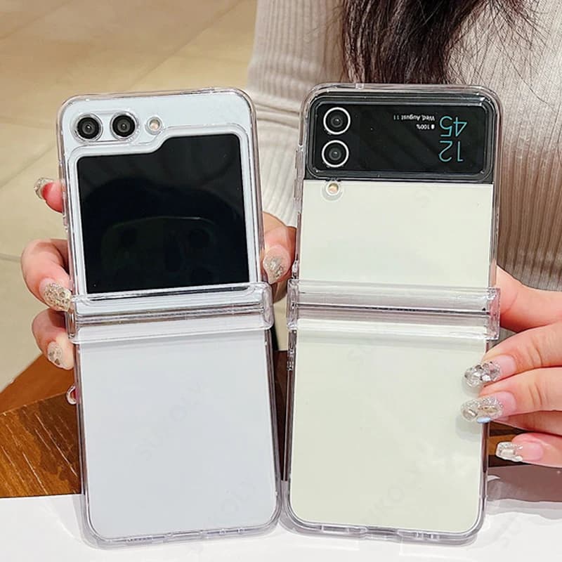 Fashion Simple Ultra Thin Transparent Phone Case For Samsung Galaxy Z Flip 7 6 5 4 3 Hard PC Red Shockproof Protection