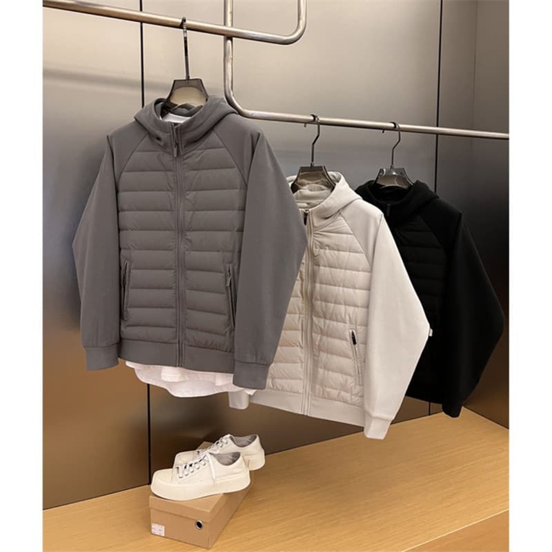 Stylish Lightweight Puffer Jacket For Men – Slim-Fit Hooded Coat With Color Blocking (Black/Grey)