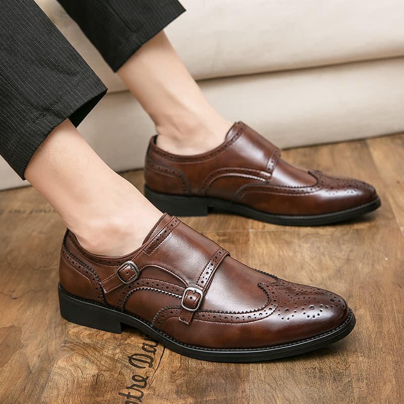 Large Buckle Sizes 38-48, Block Leather Shoes, One Step On Formal Men's Shoes