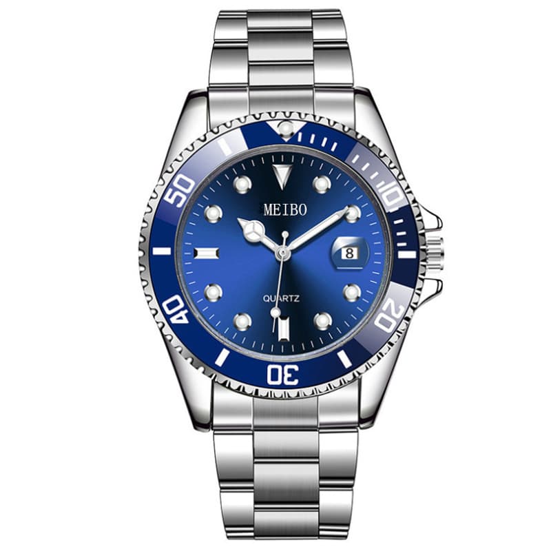 New Men's Watch Luxury Business Stainless Steel Strap Quartz Watch Green Dial Calendar Clock Watch Religio Masculino