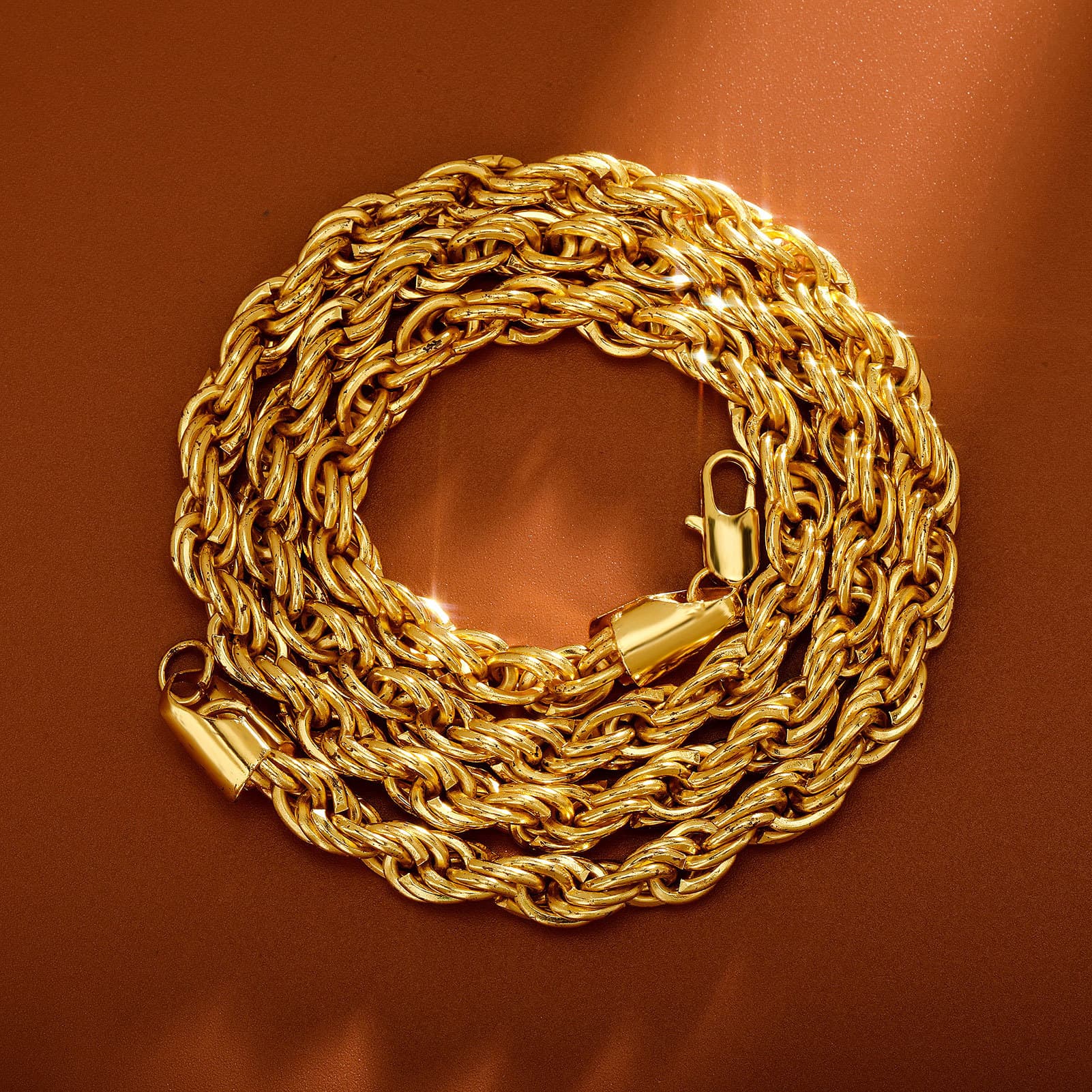6MM thick twist chain color-retaining electroplating non-fading gold necklace hip hop men's chain