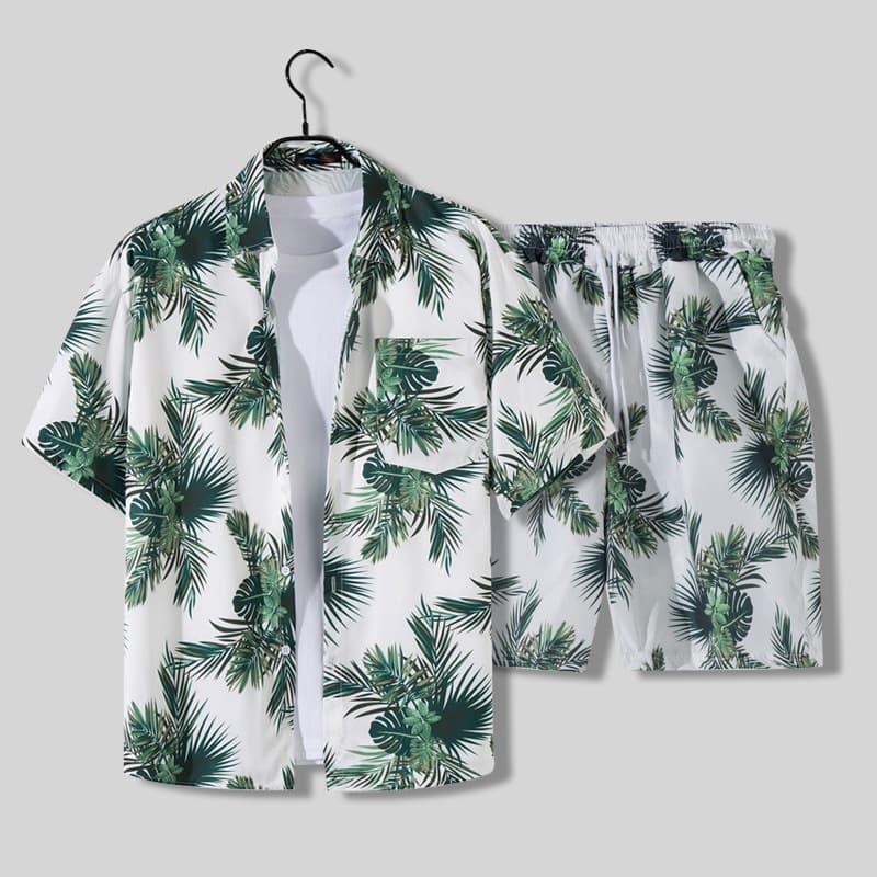 Men's Clothing [SHOPEE Hot Item] PH Men's Clothing Men's Loose Vacation Beach Shirt/Shorts Set