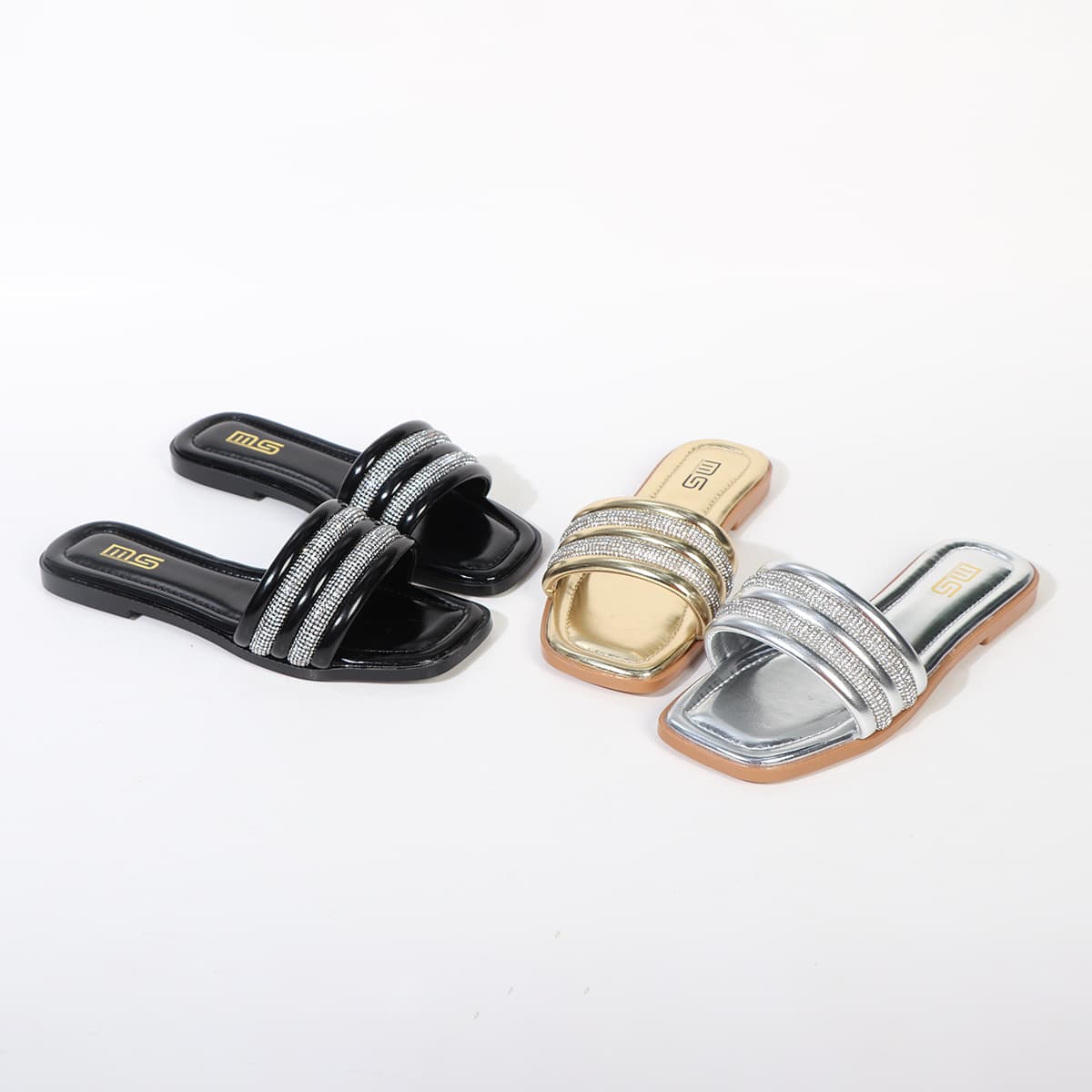 Women's Summer Sandals - Fashionable Slip-On Beach Shoes With Rhinestones, Lightweight & Comfortable For Casual Wear (Black/Silver/Gold, Sizes 36-42)​