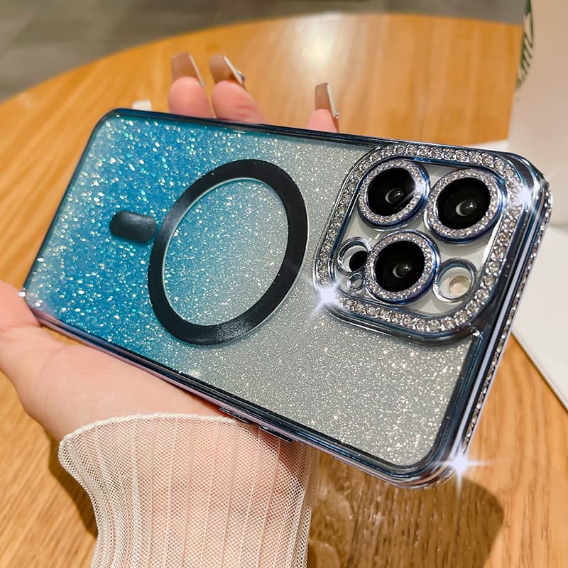Luxury Plating Wireless Charging For Magsafe Case For iPhone 14 13 12 11 Pro Max Plus Gradient Color Glitter Bumper Cover Cases