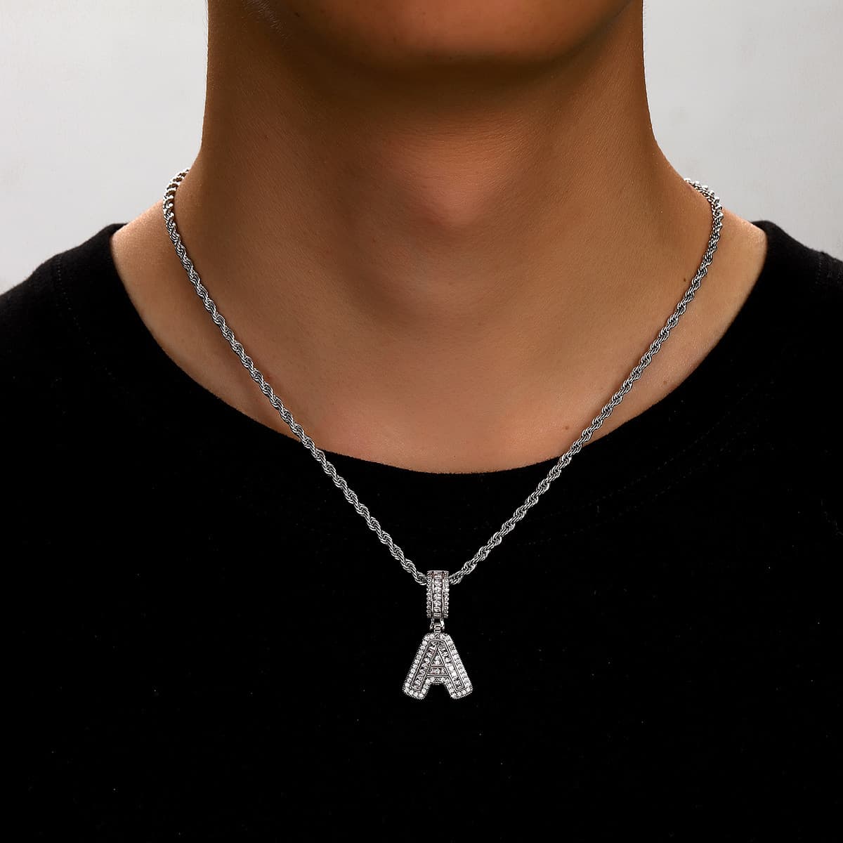 Rock sugar letter pendant hip hop copper inlaid zircon trend personality 26 English letter pendant necklace
