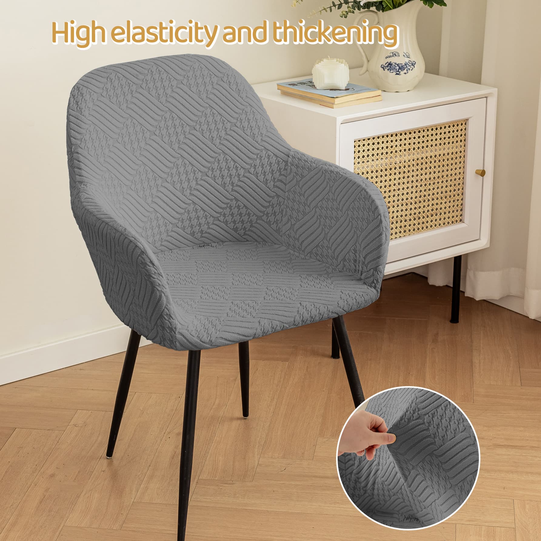 Venus Chair Covers - Scratch-Resistant Polyester Slipcovers With Houndstooth Pattern, Universal Fit For Low-Back Chairs