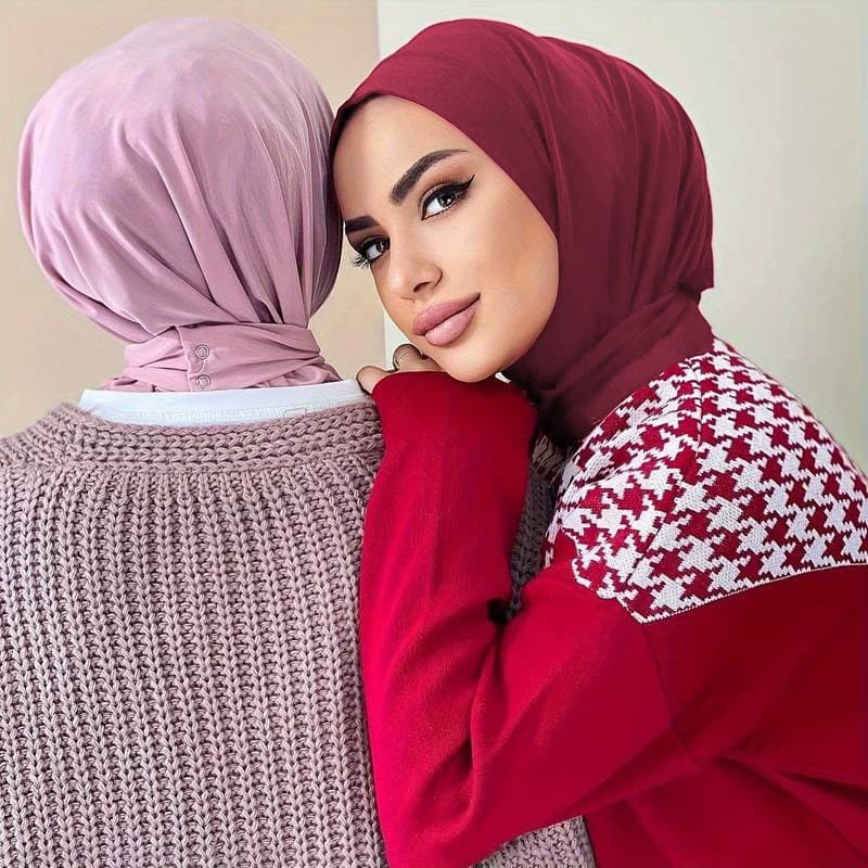 Modal Cotton Hijab Scarf – Middle Eastern Women's Headwear With 3-Button Tie (Breathable Inner Hat & Malay Style Covering)