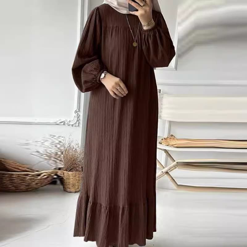 2024 Muslim Women's Robe Spring And Autumn New Fashion Bubble Sleeve Pocket Hem Ruffled Dress