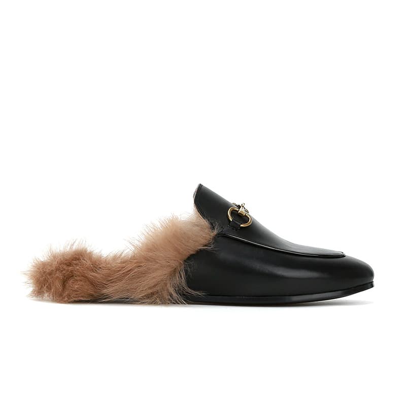 The treasure of the town store ~ horsebit buckle half slip mules wool slippers for women