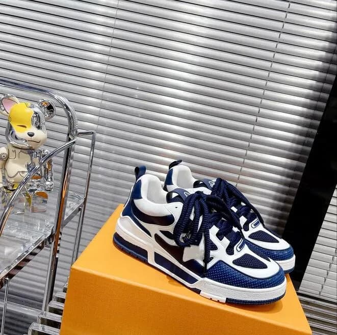Baskets de skate design Virgil, chaussures décontractées en cuir de veau Abloh, noir, blanc, vert, rouge, bleu, avec empiècements en cuir, avec bo