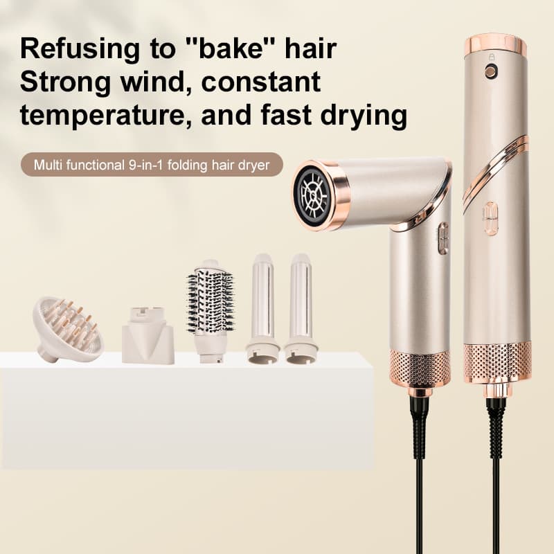 5-in-1 Multifunctional Hot Air Brush & Hair Dryer - Foldable Styling Comb With 3 Attachments For Volumizing, Straightening & Curling, Ionic Technology