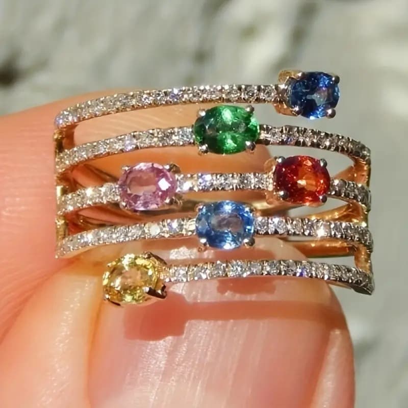 Vibrant Gemstone Ring For Women, Featuring Healing & Lucky Energy In European Minimalist Style. Hypoallergenic, Tarnish-resistant And Long-wearing, Ge