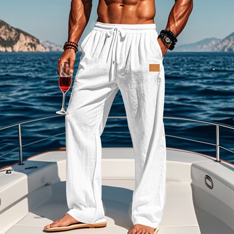 Men's Clothing Four Seasons Thin Beach Leisure Lace Up New Men's Cotton And Linen Drawstring Straight Trousers