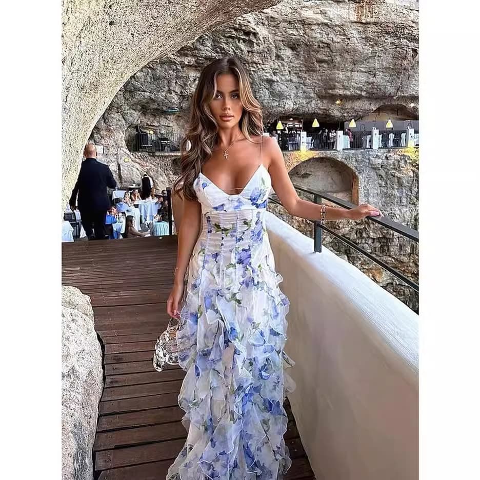 women's fashion printed ruffle dress female