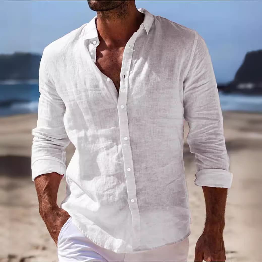 Men's Clothing Men's Button Shirt Daily Style Long Sleeved Solid Lapel Spring And Summer Casual Cotton And Linen Solid Color Shirt