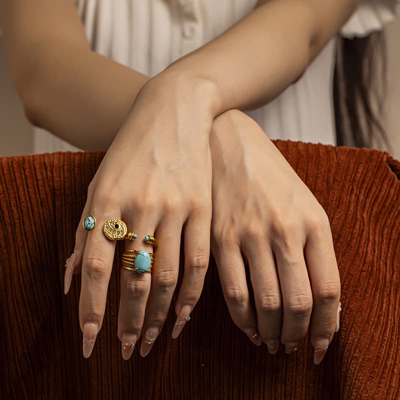 ins niche turquoise devil's eye stainless steel ring female non fading zircon gold titanium steel