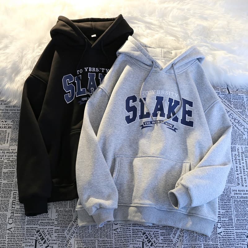 Unisex Fleece-Lined Hoodie With 3D Letter Print, Oversized Pullover For Casual Wear, Warm & Stylish Couples Hooded Sweatshirt