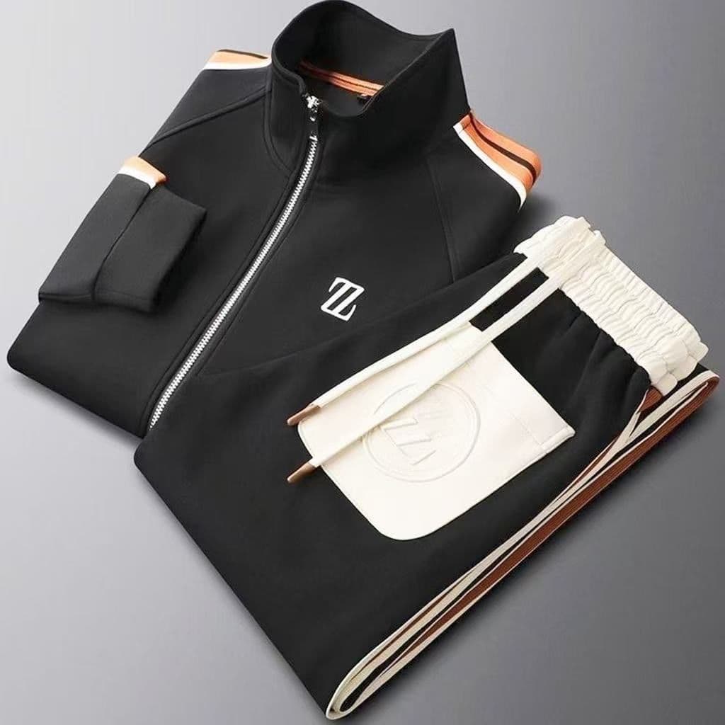 Ensemble deux pièces pour homme, col montant, manches longues, style sportswear décontracté, pantalon droit et pantalon de survêtement.