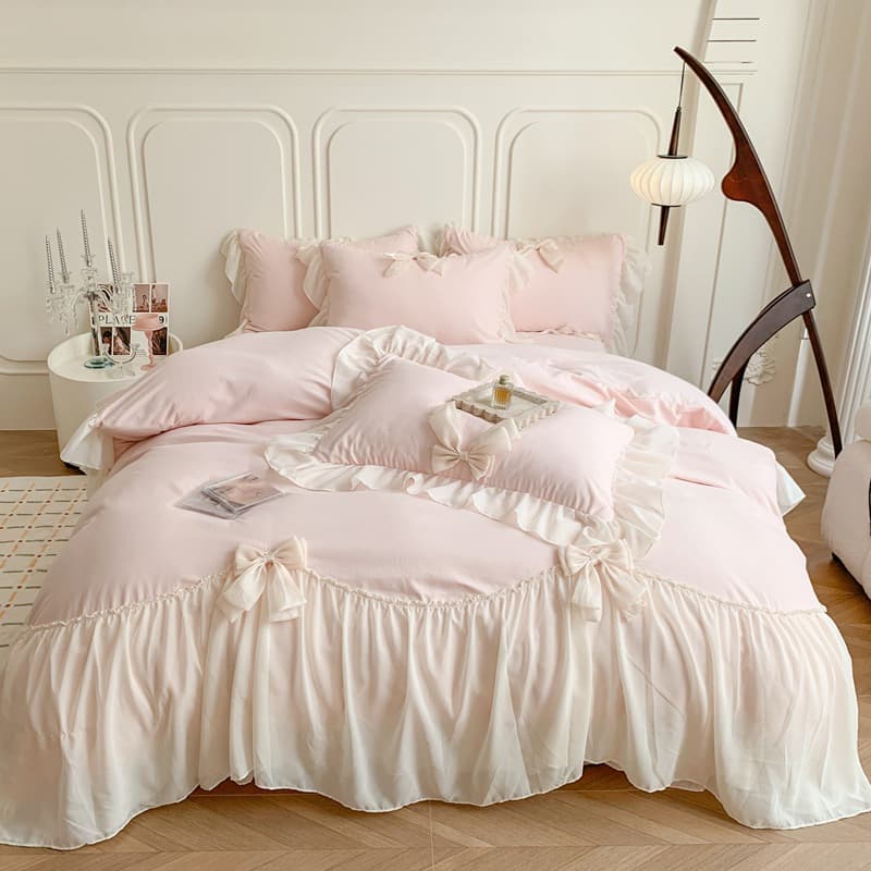 Volume 2023 New Warm Cotton Sweetheart Bow French Romantic Four Piece Princess Style Bedding Set
