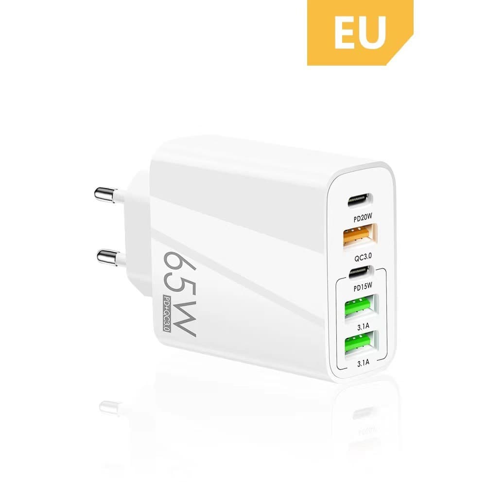 65W GaN Chargeur USB PD Muti Plugs Charge Rapide Chargeur GaN Téléphone Mobile Charge Rapide Type C