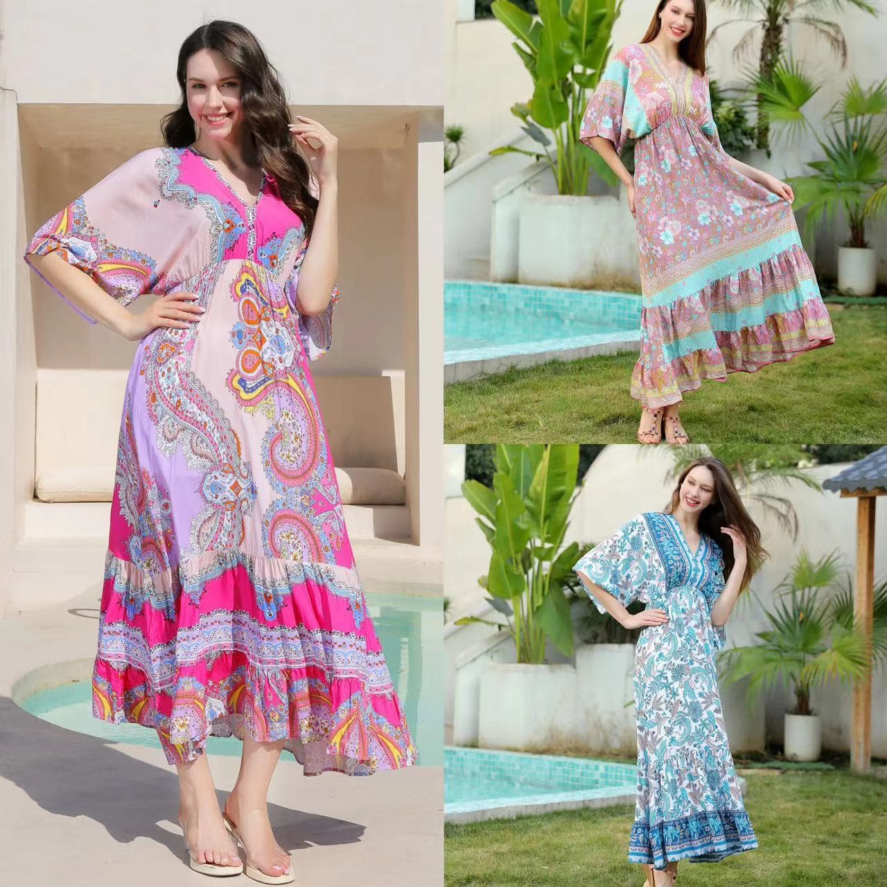 Women's Clothing Positioning Printed Dress Loose A Line Long Skirt Beach Cover Up Holiday Long Skirt