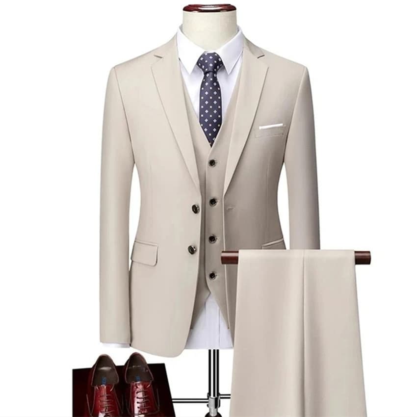 Men's Slim Fit Suit Three-Piece Set Lightweight Wedding Formal Business Suit Plus Size Premium Menswear