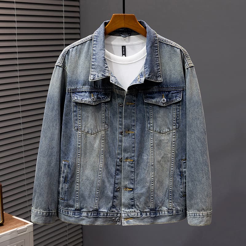 Large Size Men's Clothing Factory Autumn And Winter New Denim Jacket Men American Retro High Street Ruffian Handsome Denim Jacket Men