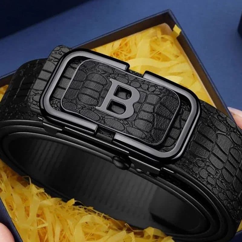 New Model Crocodile-pattern Men's With Toothless Automatic Buckle, Suitable For Business And Casual Wear,
