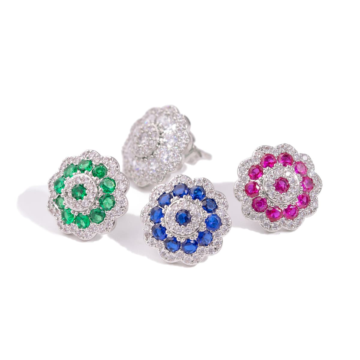 Women's Jewelry Color Diamond Flower Earrings Sunflower S925 Silver Needle Red Corundum Diamond Earrings Temperament