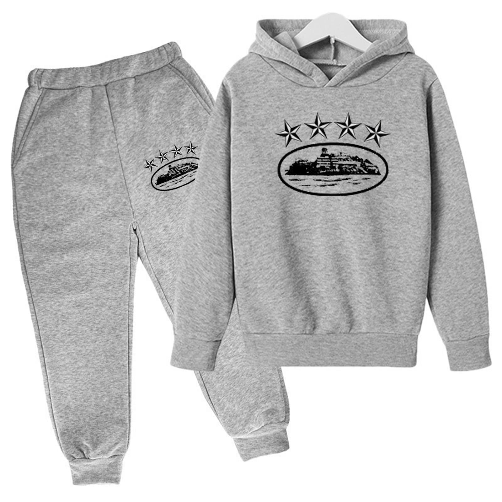 Ensemble deux pièces pour enfants, sweat-shirt à capuche ample, décontracté, en polaire, pour garçons et filles, automne et hiver