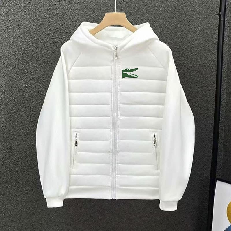 Premium Crocodile Print Puffer Jacket – Autumn/Winter Thickened Polyester Fill, Slim Fit, Hooded, Water-Resistant, Black & White