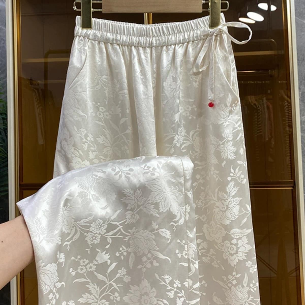 Women's fashion lace-up elastic waist drop wide-leg pants
