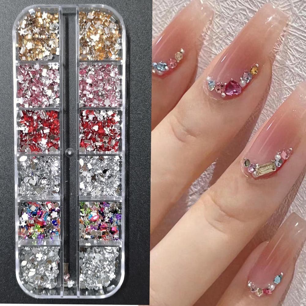 Nails Art 12 Grid Mini Color Nail Diamond Nail Art Accessories Special Round Flat Bottom Diamond White Champagne Nail Accessories