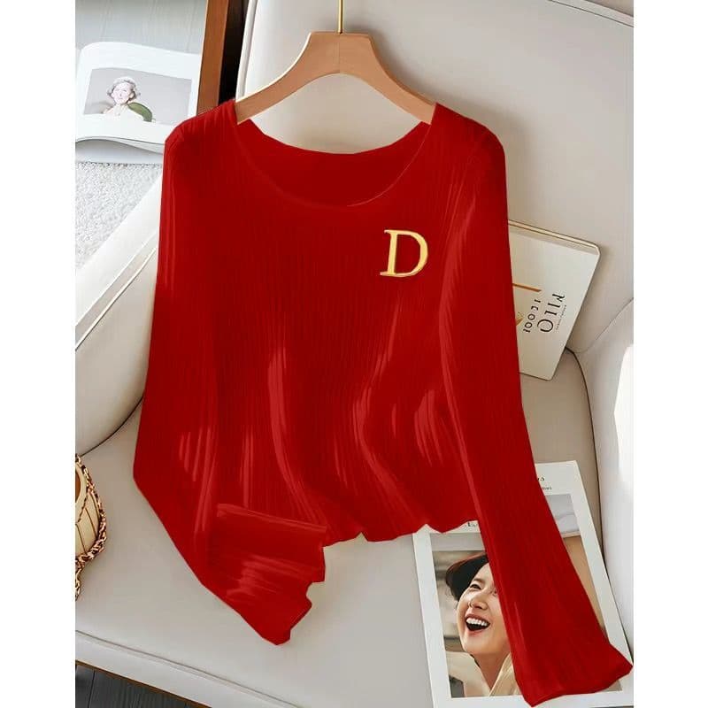 Women's Clothing This year's popular beautiful white ice silk knitted T shirt women's early autumn light breathable chic long sleeved top summer