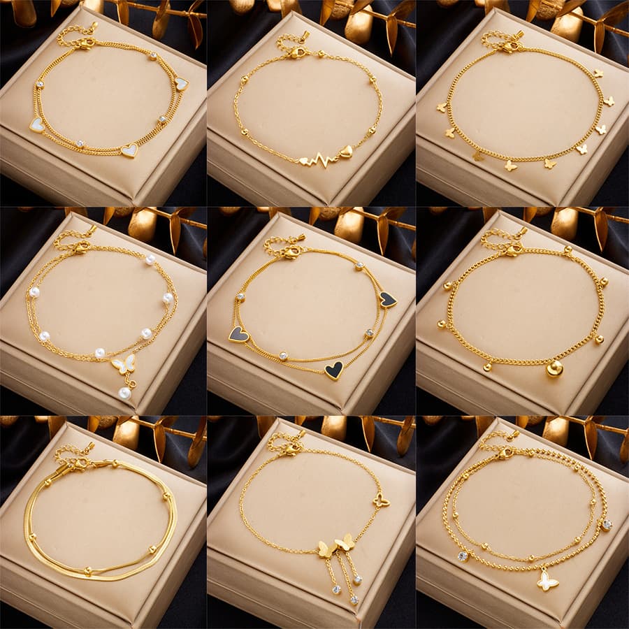 Fashionable niche high-end light luxury simple versatile temperament metal titanium steel oil drop love butterfly pendant anklet