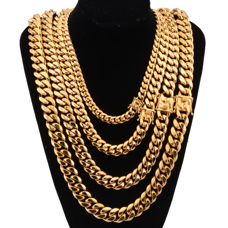Cuban Crypto Chain Hip Hop Titanium Dragon Head Buckle Stainless Steel Men's Gold Necklace