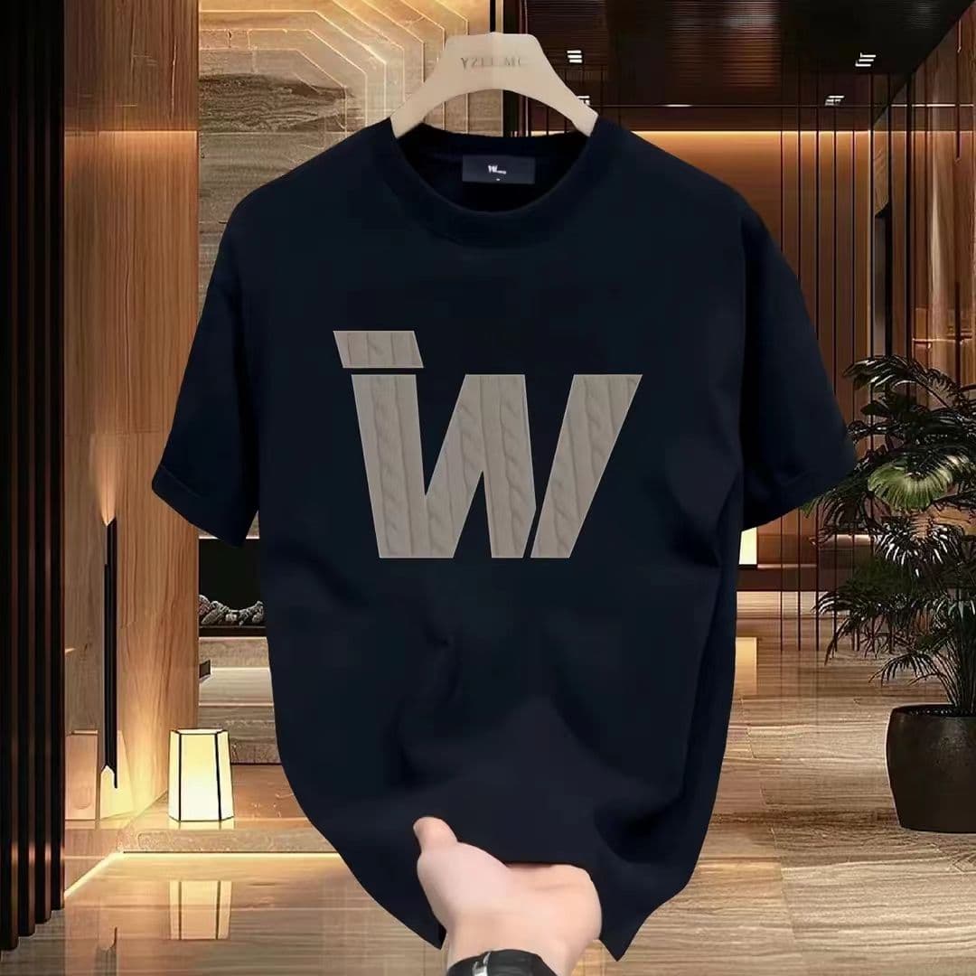2024 Summer New Cotton Short Sleeve Versatile Fashion Creative Printed T-shirt Men's Trendy Brand Round Neck Top