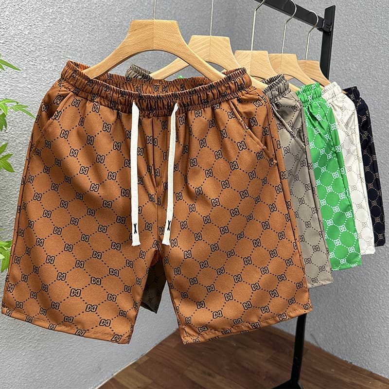 Men's Shorts Summer Pants Printed Men's Ice Silk Breathable Casual Beachwear Running Sports Basketball Pants