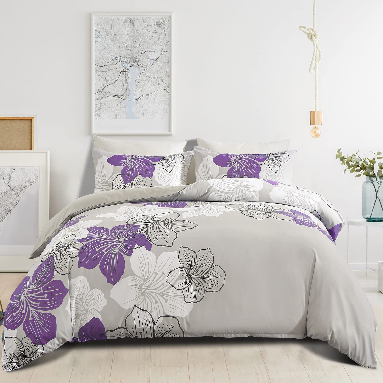 Soft Fiber Floral Pattern Breathable Three Piece Bedding Set Quilt Cover Duvet Cover