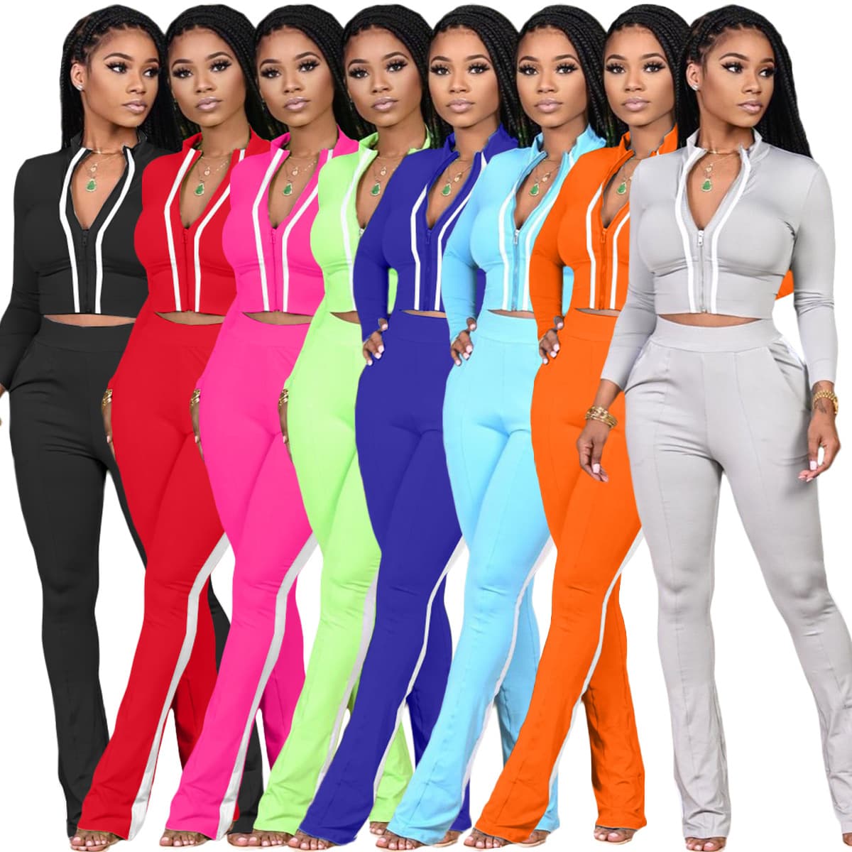 Exclusive Supply Of Navel-baring Zipper Sweatshirt And Leggings Two-piece Sports Suit