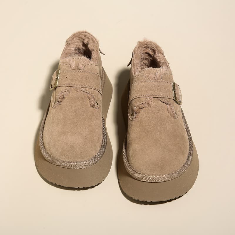 Women's Shoes Genuine Leather And Fur Snow Boots Plus Velvet And Thickened Thick Soled Winter Women's Shoes New Loafers Cotton Shoes