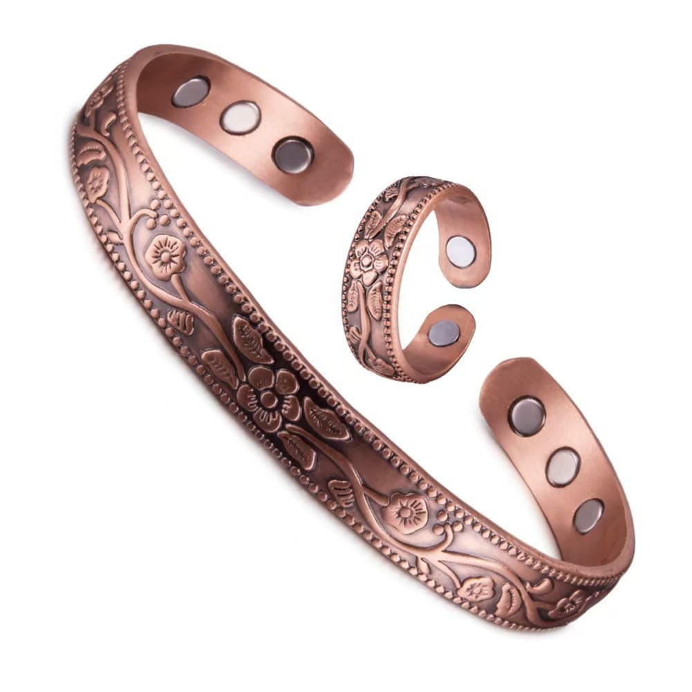 European American Magnetic Vintage Flower Ring Set Adjustable Men's And Women's Bracelet Style