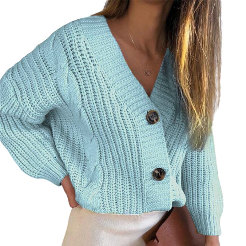 Women'S autumn and winter loose large size twist button thick line sweater cardigan