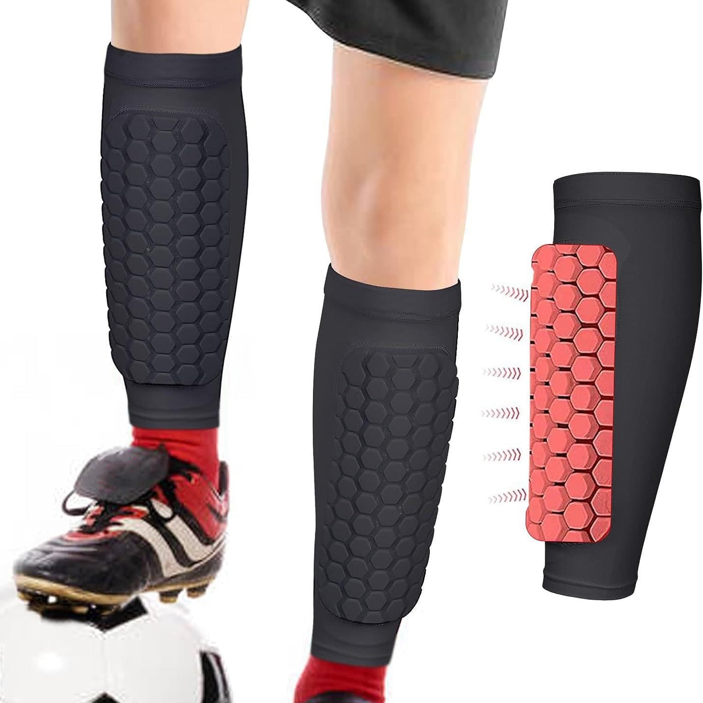 Honeycomb Calf Socks Men's Shin Guards Football Anti Collision Anti Slip Protection Fixed Equipment Shin Guards Professional Badminton