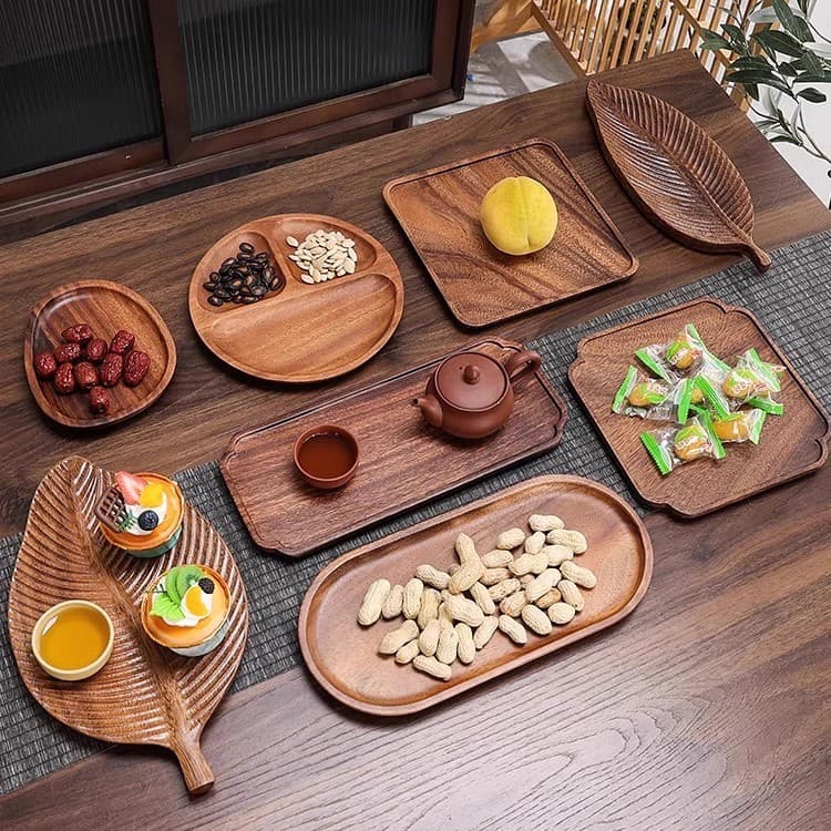 Walnut Wood Rectangular Serving Tray – Japanese Style Tea Ceremony Plate For Cups Fruits Desserts & Hotel Dining (Elegant Wooden Tableware)​